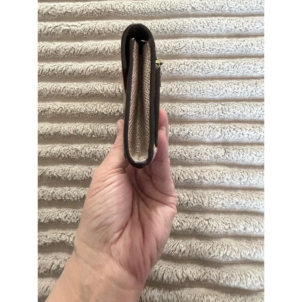 Coach Metallic Champagne Crossgrain Leather Envelope Slim Wallet Gold Logo - Picture 4 of 12